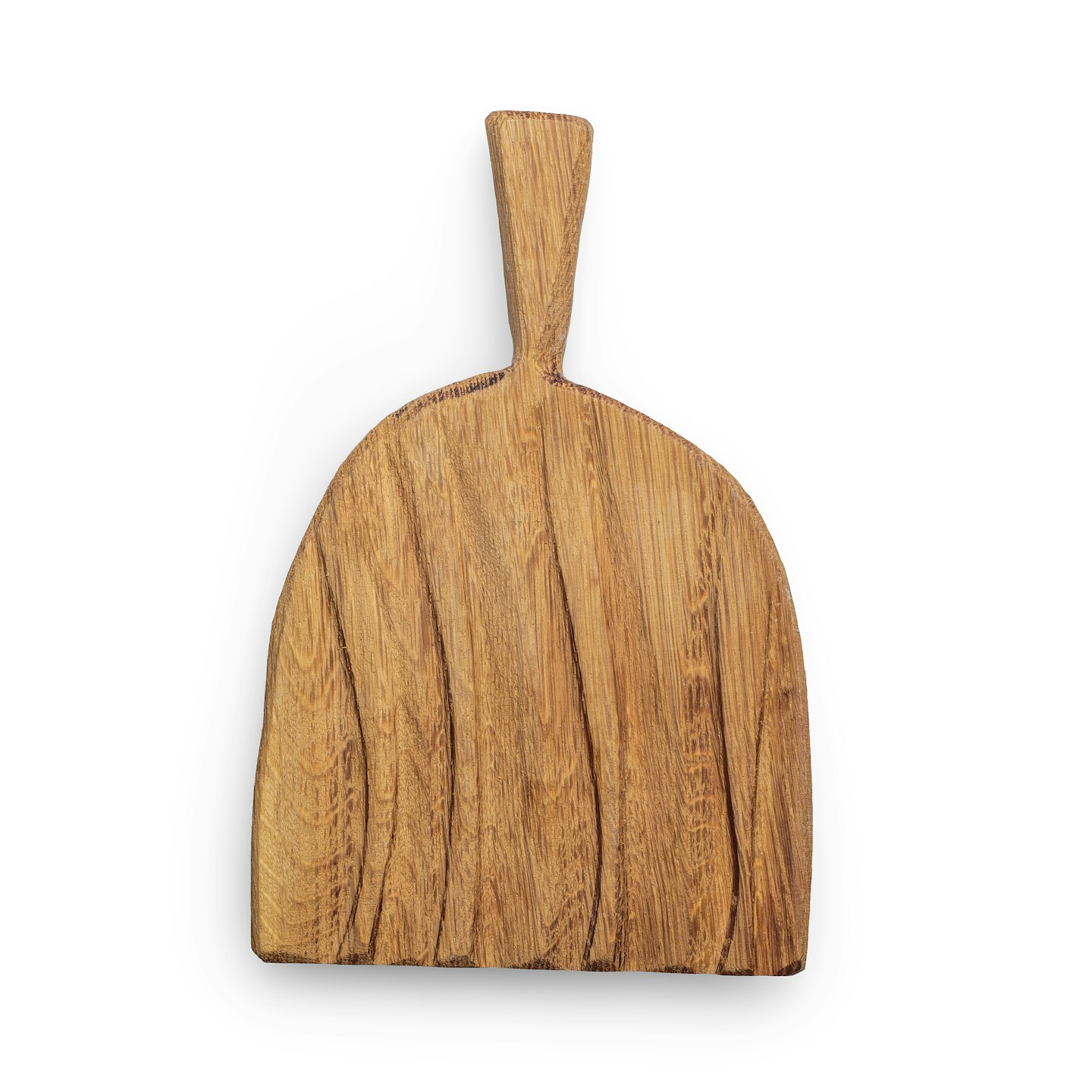 Holzschneidebrett mit Griff und natürlicher Maserung.